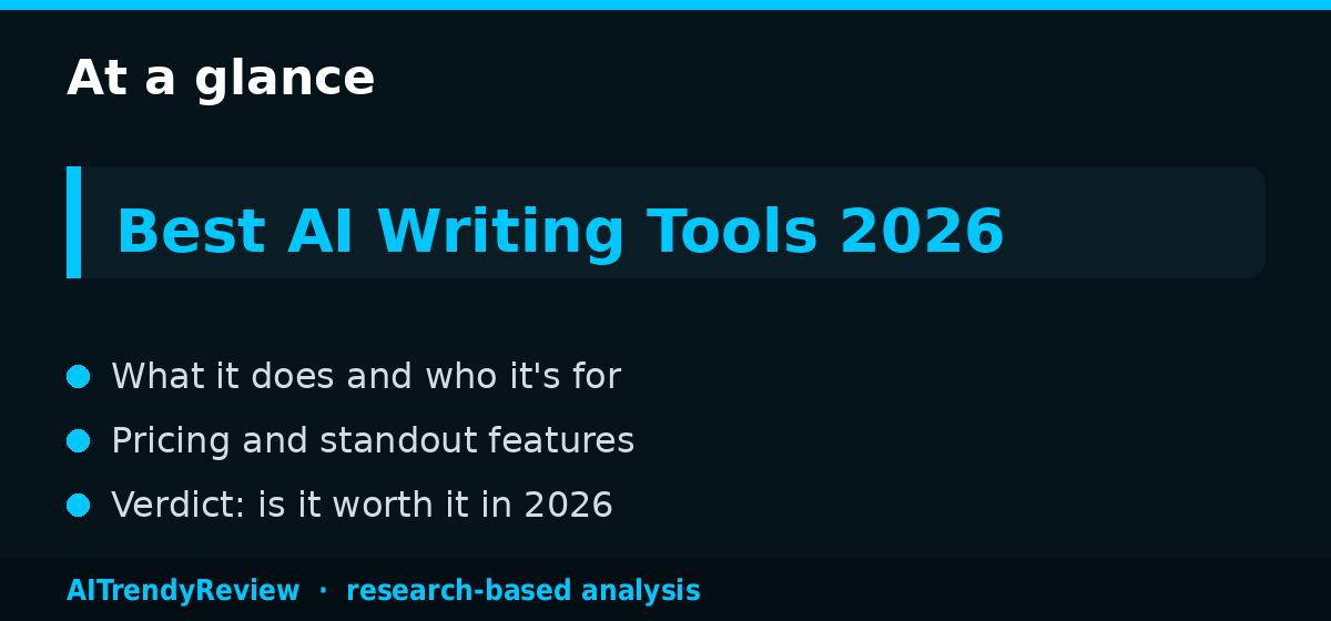 Best AI Writing Tools 2026: A Research-Based Guide to the Digital Writing Revolution — key points at a glance, AITrendyReview