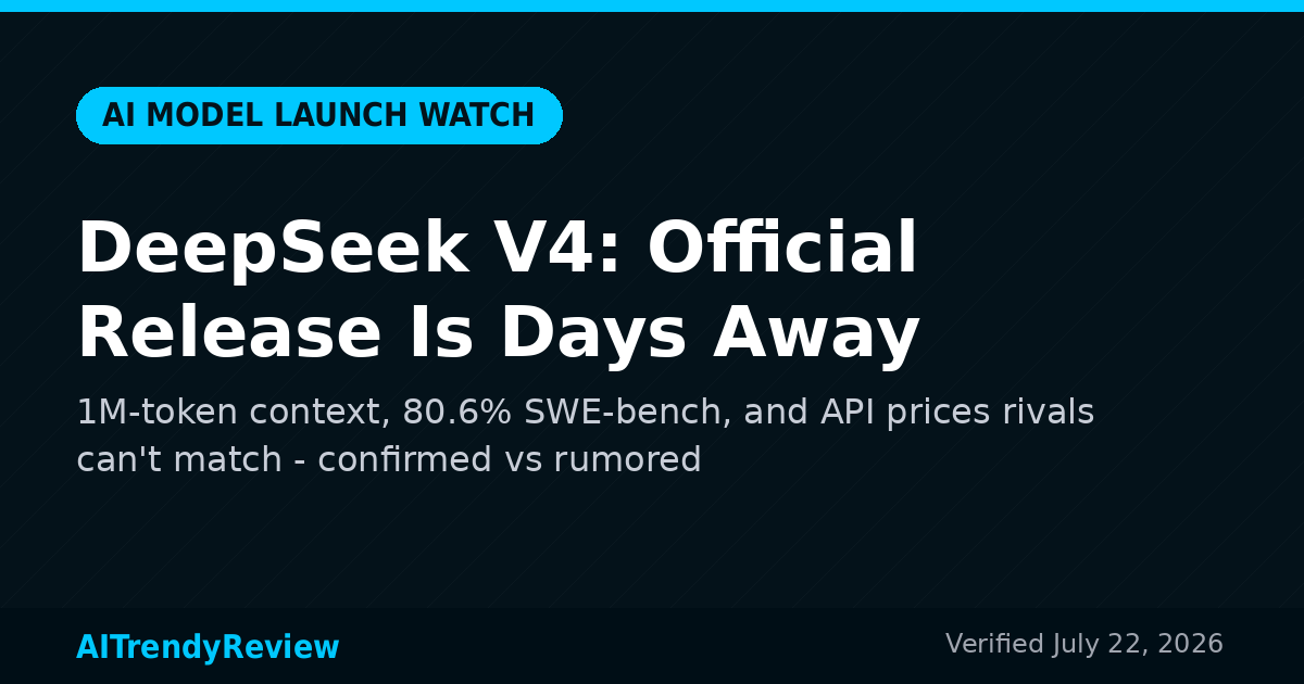 DeepSeek V4 official release imminent, July 2026: confirmed specs vs rumors card