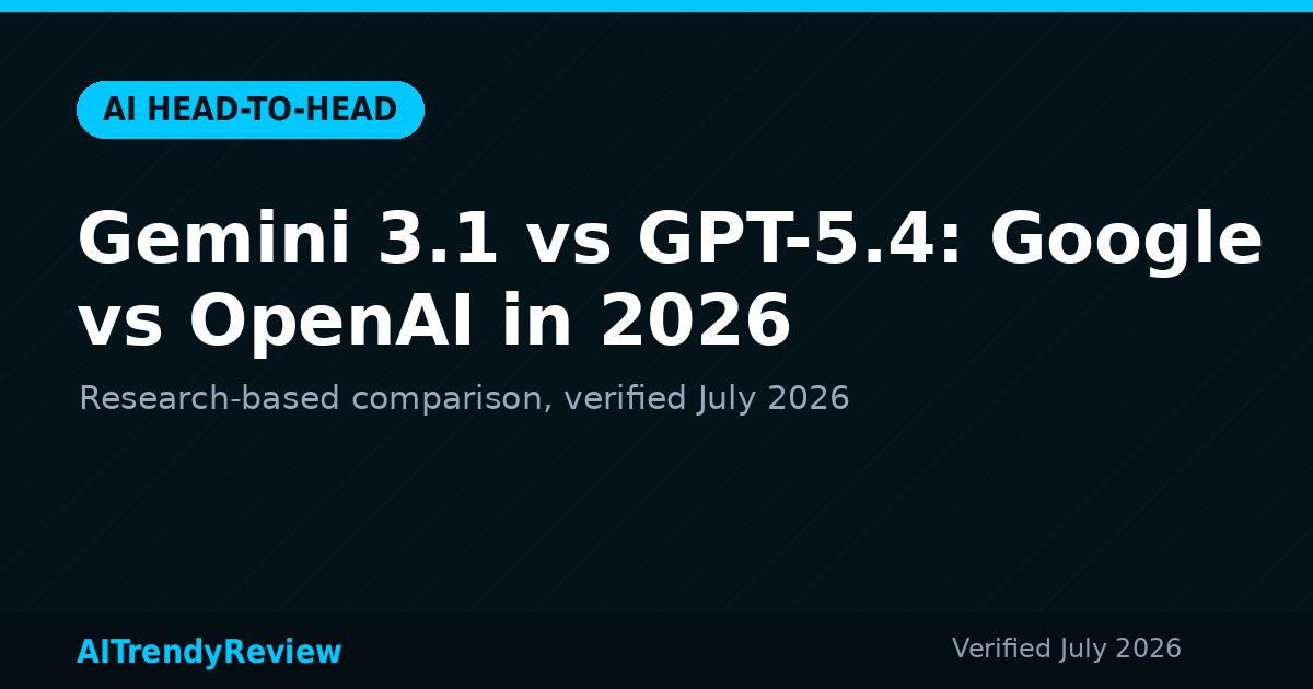 Gemini 3.1 vs GPT-5.4: Google vs OpenAI in 2026 — AITrendyReview featured graphic