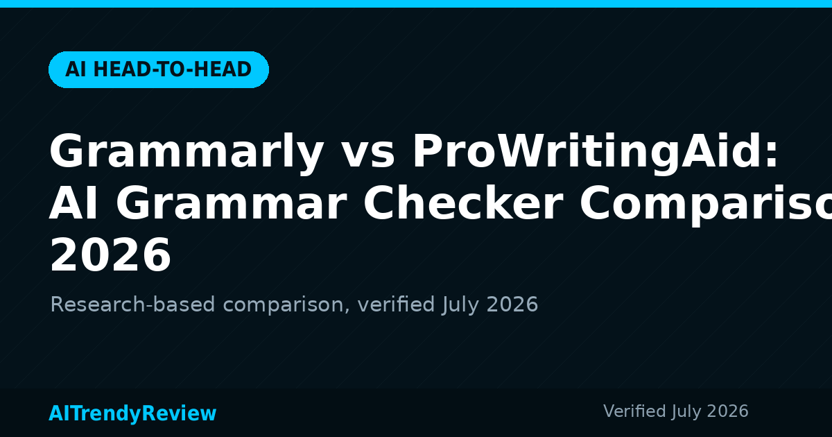 Grammarly vs ProWritingAid: AI Grammar Checker Comparison 2026 — AITrendyReview featured graphic