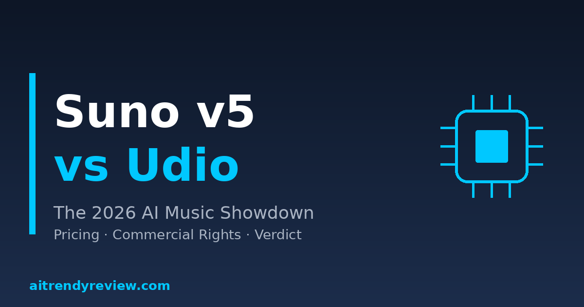 Suno v5 vs Udio 2026 comparison — pricing, commercial rights and verdict