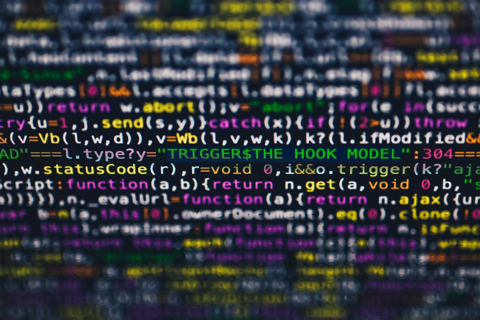Colorful lines of programming code on a screen representing AI-generated full-stack app code